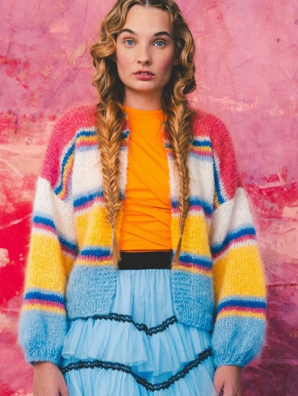 Mors Design Cotton Candy Mohair Knits Open Front Chunky Sweater Small Med